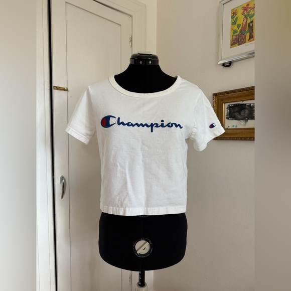 Vintage Champion - White Logo Crop Top - S - Picture 1 of 5